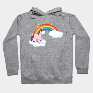 Pink Unicorn standing on cloud with rainbow Hoodie